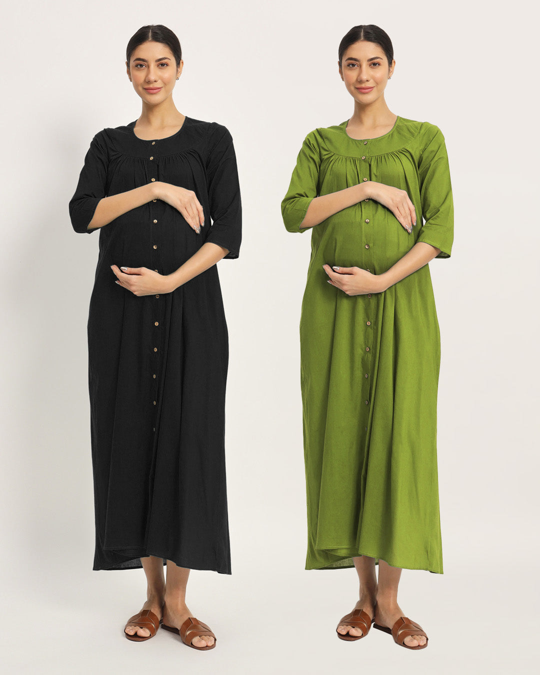 Combo: Black & Sage Green Mommy Glow Maternity & Nursing Dress