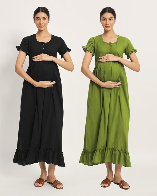 Combo: Black & Sage Green Bumpin' & Stylin' Maternity & Nursing Dress - Set of 2