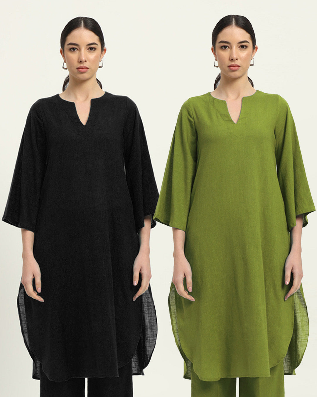 Combo: Black & Sage Green Rounded Reverie Solid Kurta