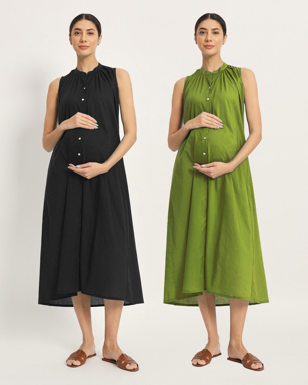 Combo: Black & Sage Green Mommy Must-Haves Maternity & Nursing Dress