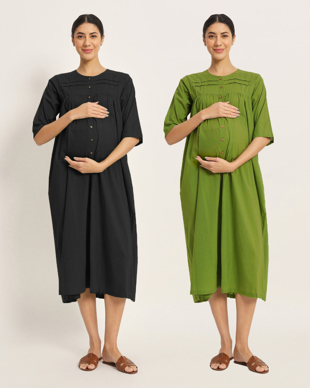 Combo: Black & Sage Green Mommy-to-Be Marvel Maternity & Nursing Dress