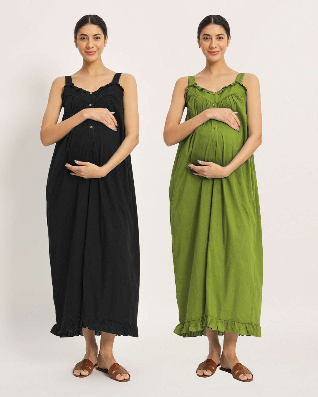 Combo: Black & Sage Green Preggo Pretty Maternity & Nursing Dress