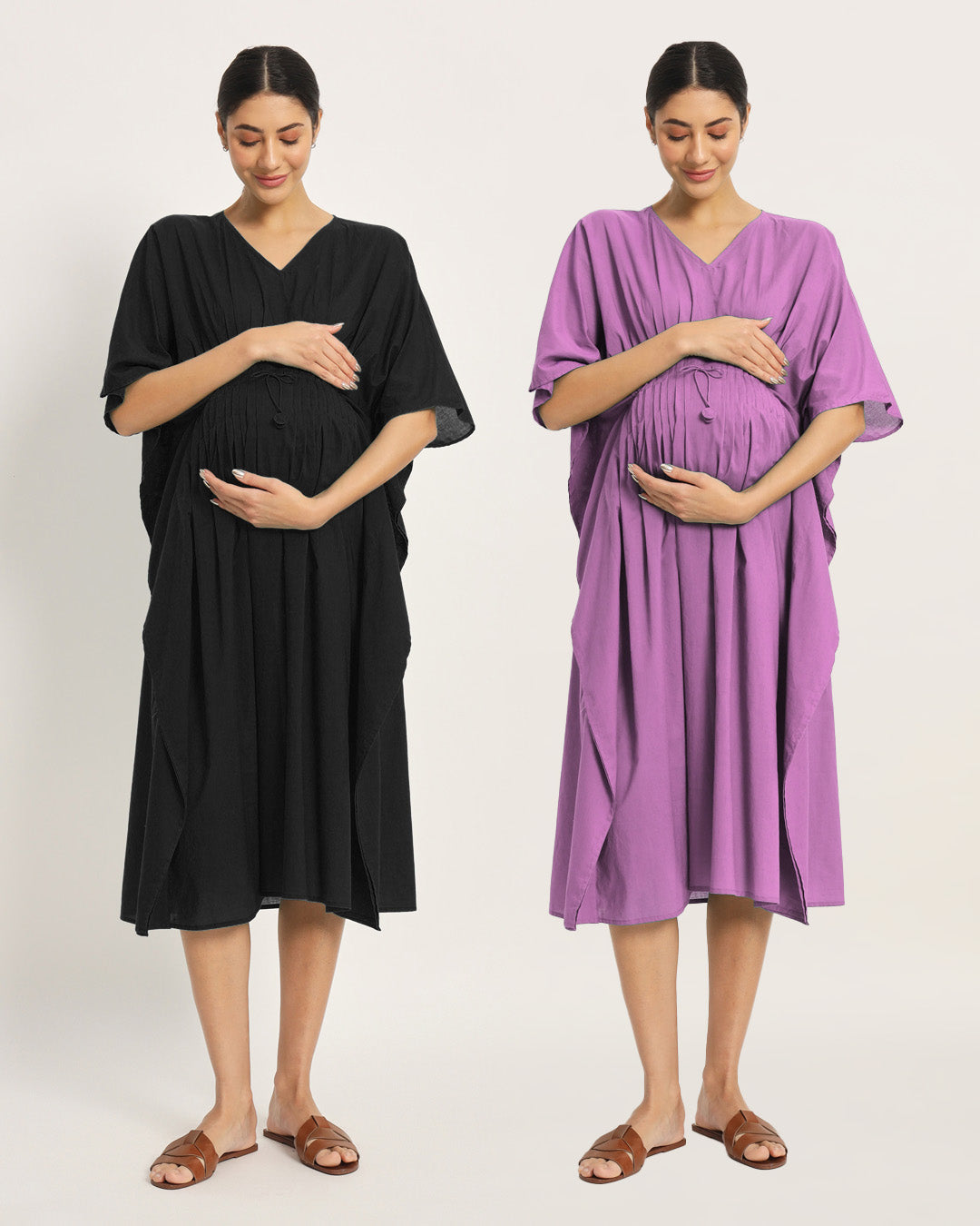 Combo: Black & Wisteria Purple Mommy Mode Maternity & Nursing Dress