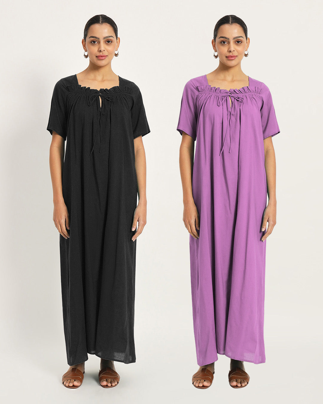 Combo: Classic Black & Wisteria Purple Breathable Bliss Nightdress