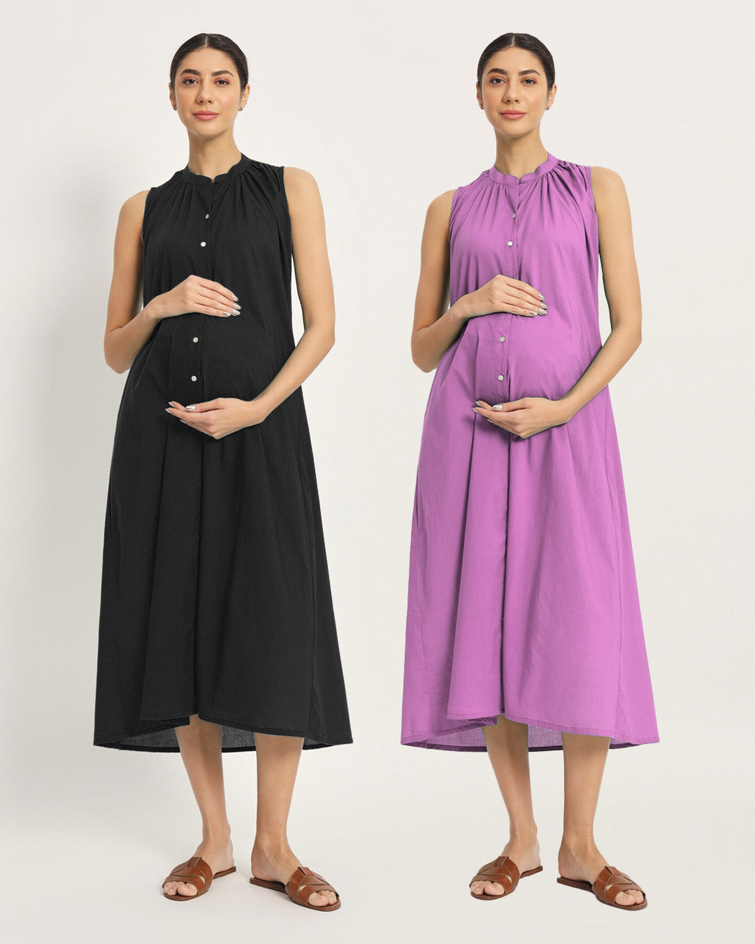 Combo: Black & Wisteria Purple Mommy Must-Haves Maternity & Nursing Dress