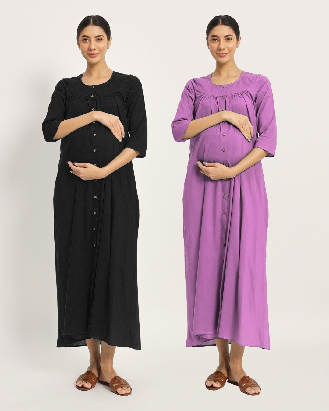 Combo: Black & Wisteria Purple Mommy Glow Maternity & Nursing Dress