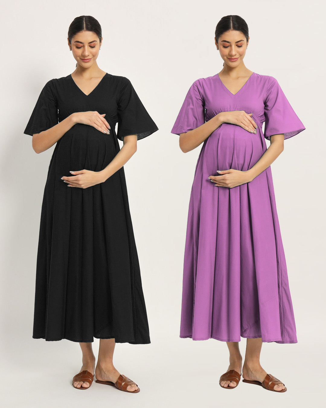 Combo: Black & Wisteria Purple Life Bloom Maternity & Nursing Dress