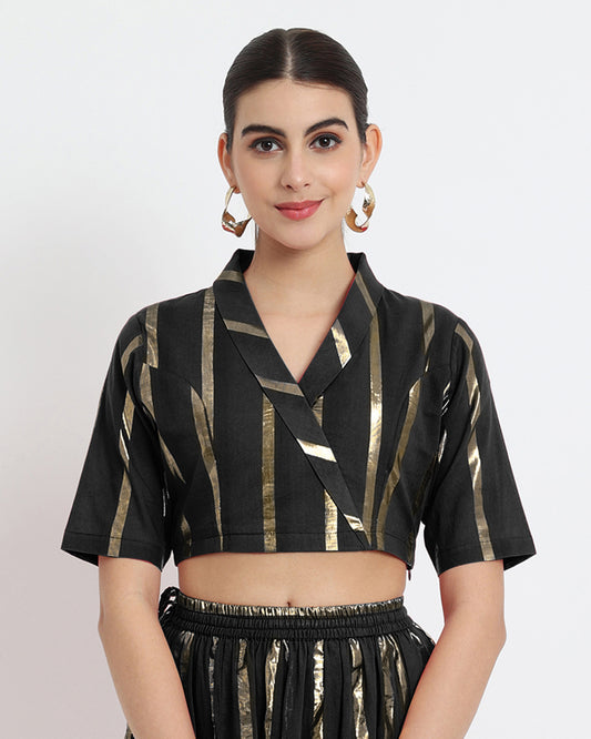 Classic Black Glisten Gala Wrap Fusion Blouse