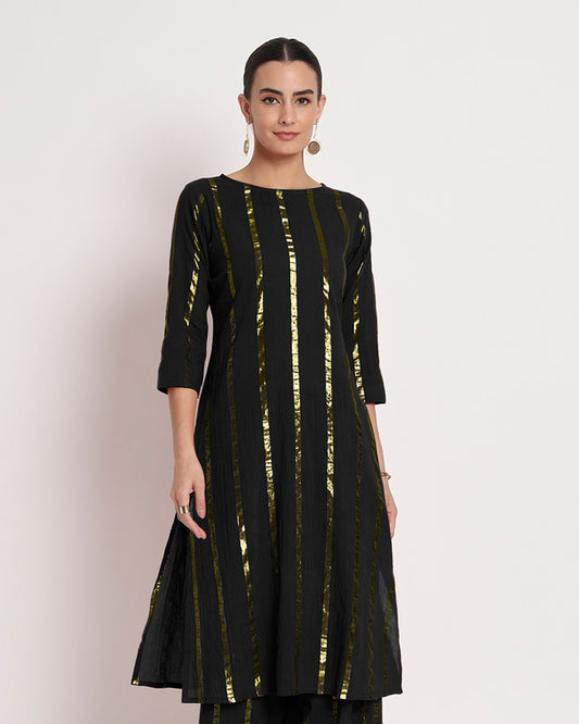 Black Glisten Gala Round Neck Kurta (without bottoms)