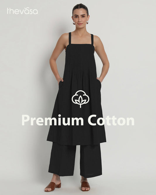 Classic Black Dreamy Flare Spaghetti Solid Co-ord Set