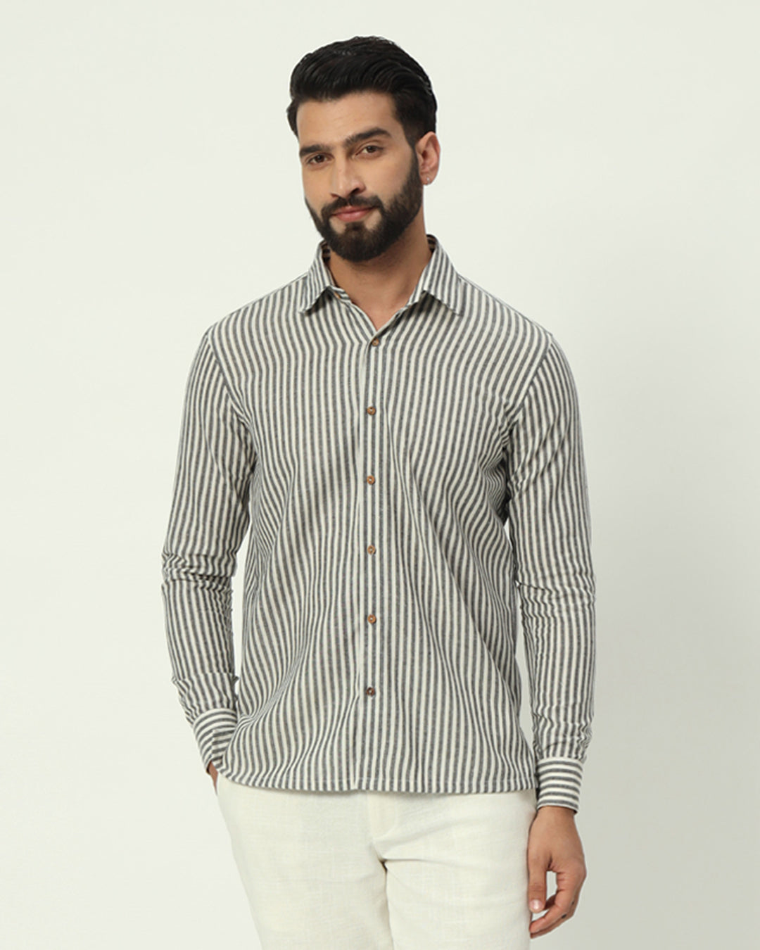 Classic Black & White Stripes Regular Full Sleeves Men's Shirt