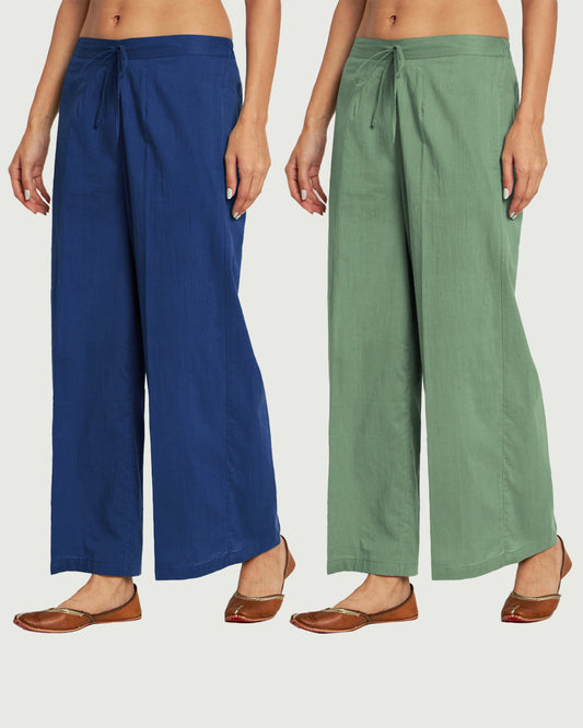 Combo: Cobalt & Pistachio green Wide Pants