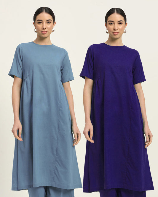 Combo: Blue Dawn & Aurora Purple  Flare Elegance Kurta