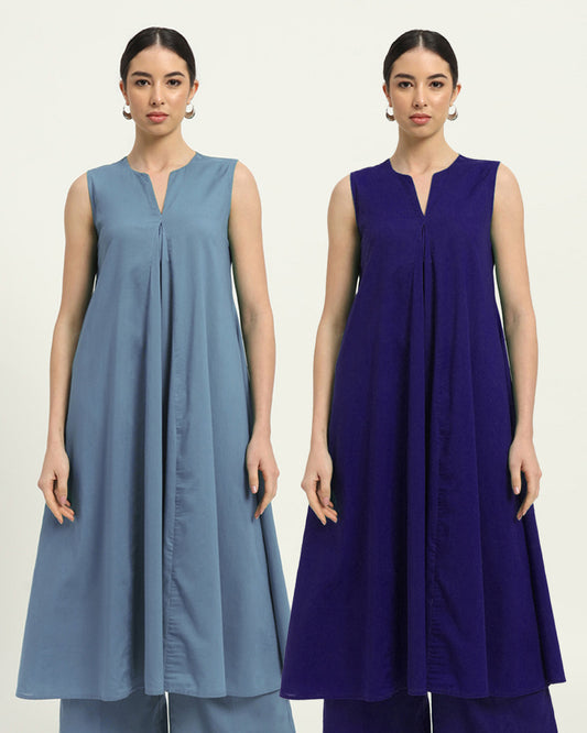 Combo: Blue Dawn & Aurora Purple Graceful Grove Kurta