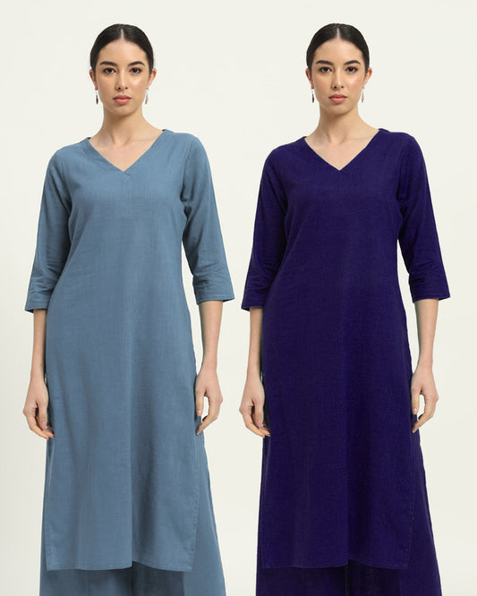 Combo: Blue Dawn & Aurora Purple Verve & Versatility Kurta