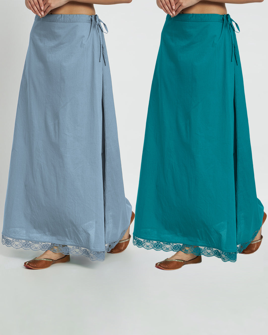 Combo: Blue Dawn & Green Gleam Lace Medley Peekaboo Petticoat- Set of 2
