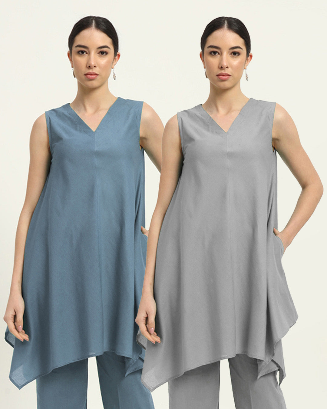 Combo: Blue Dawn & Iced Grey Midsummer Dream Solid Kurta