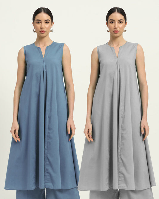 Combo: Blue Dawn & Iced Grey Graceful Grove Kurta