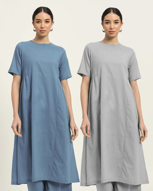 Combo: Blue Dawn & Iced Grey Flare Elegance Kurta