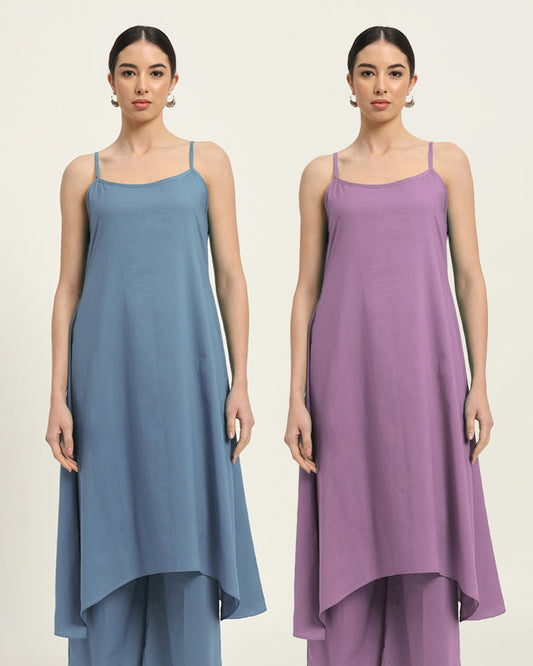 Combo: Blue Dawn & Iris Pink Spaghetti Strands Kurta