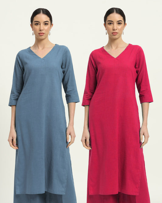 Combo: Blue Dawn & Queens Gulabi Verve & Versatility Kurta