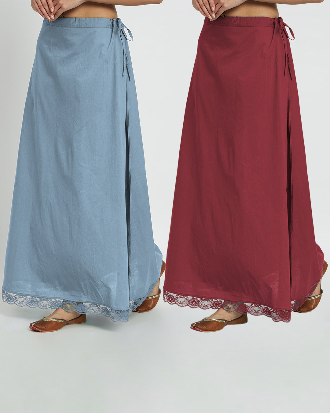 Combo: Blue Dawn & Russet Red Lace Medley Peekaboo Petticoat- Set of 2