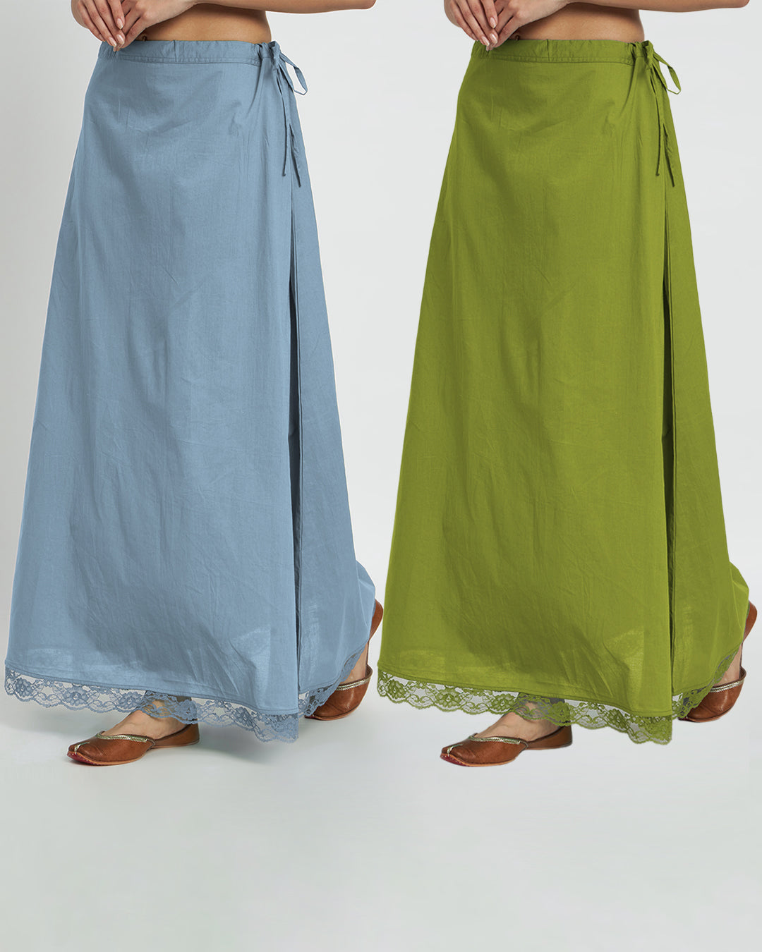 Combo: Blue Dawn & Sage Green Lace Medley Peekaboo Petticoat- Set of 2