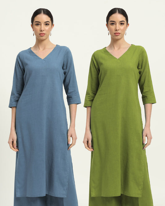 Combo: Blue Dawn & Sage Green Verve & Versatility Kurta