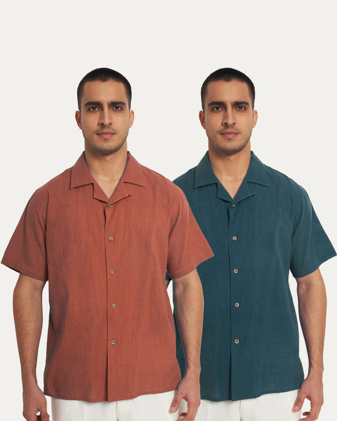 Combo : Classic Deep Teal & Blush Men's Half Sleeves Shirt