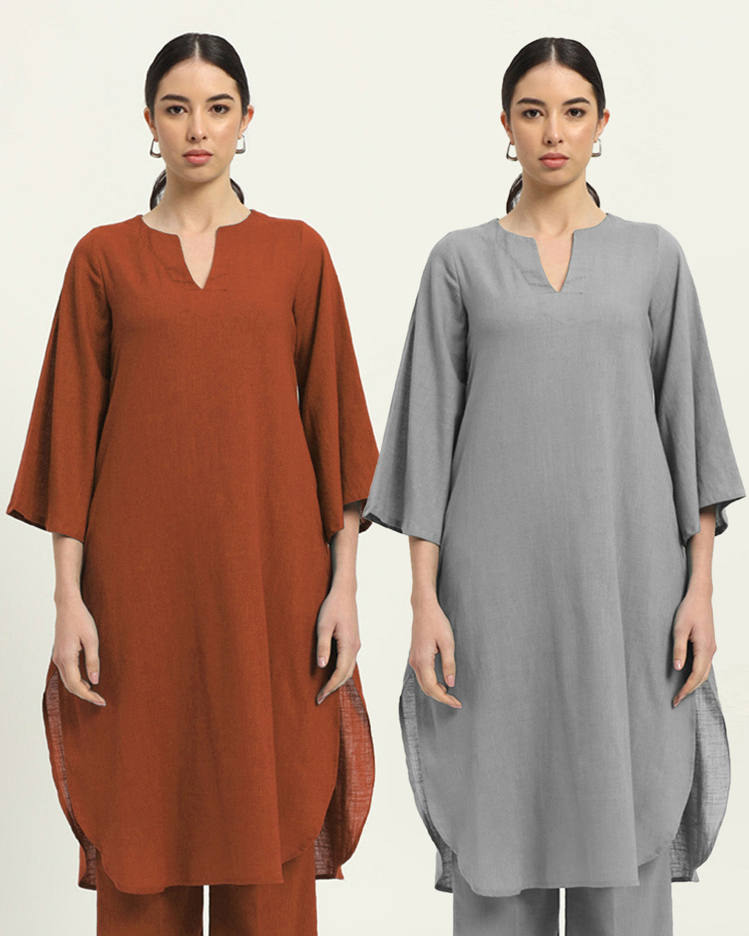 Combo: Blush & Iced Grey Rounded Reverie Solid Kurta