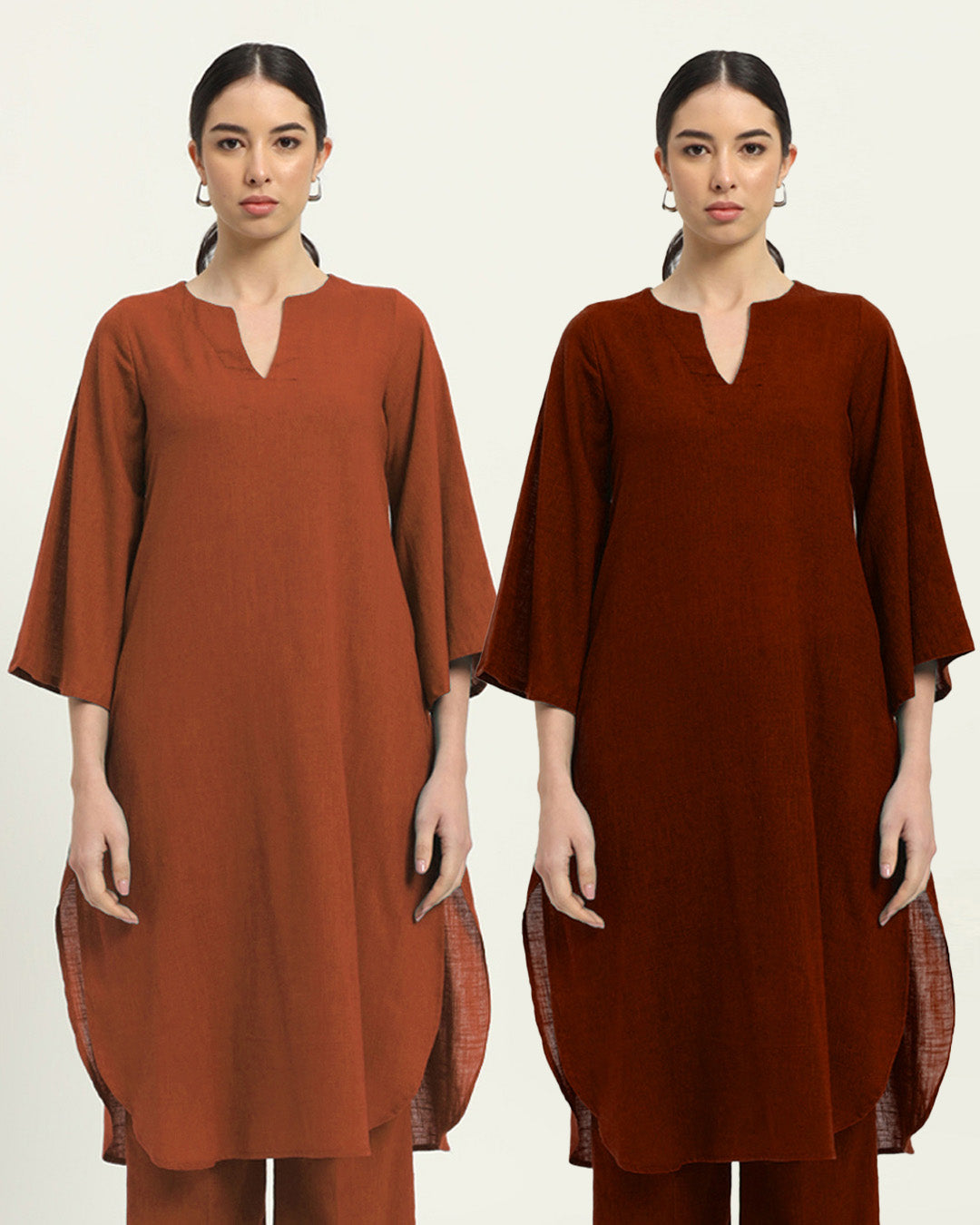 Combo: Blush & Russet Red Rounded Reverie Solid Kurta