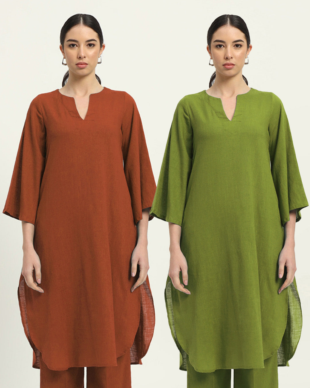 Combo: Blush & Sage Green Rounded Reverie Solid Kurta
