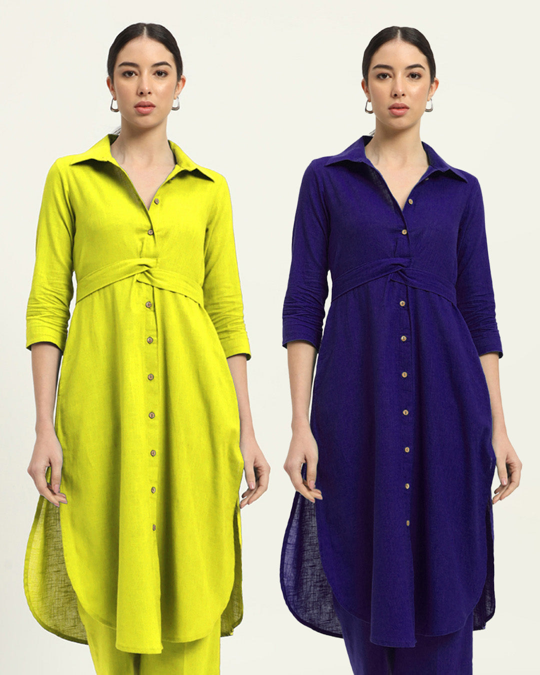 Combo: Burst Of Lime & Aurora Purple Bellisimo Belted Solid Kurta