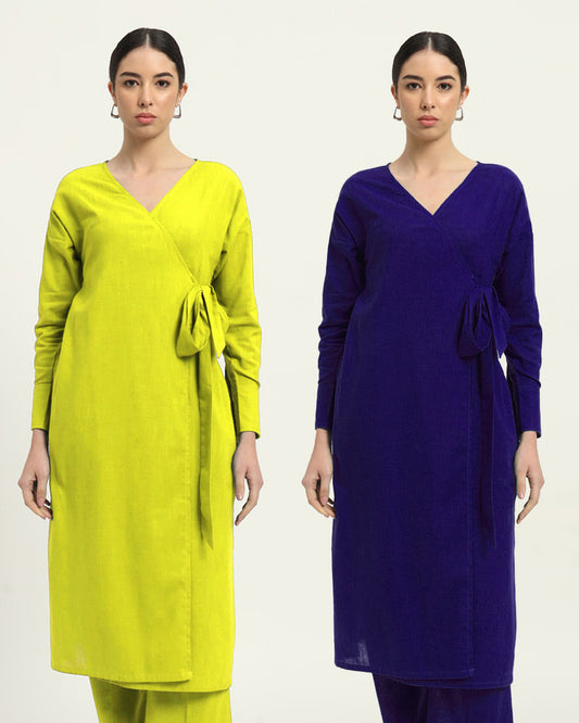 Combo: Burst Of Lime & Aurora Purple Boho Harmony Flared Solid Kurta