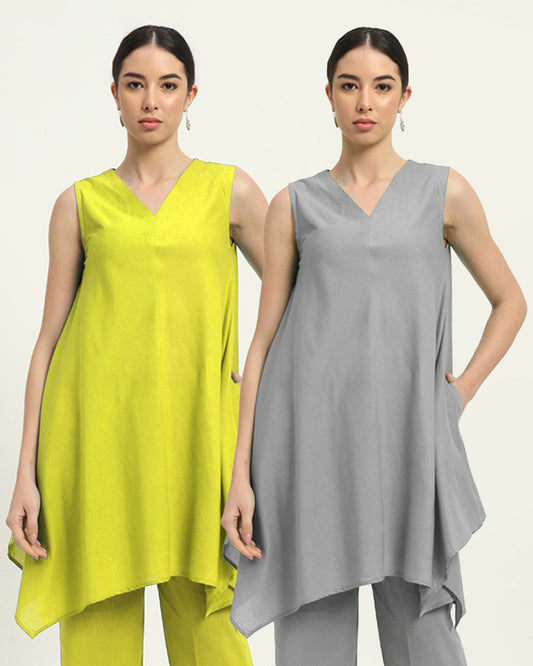 Combo: Burst of Lime & Iced Grey Midsummer Dream Solid Kurta