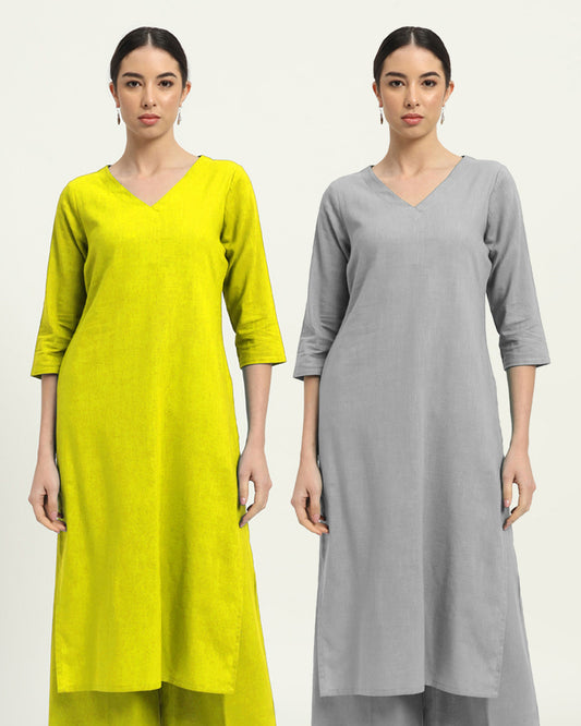 Combo: Burst of Lime & Iced Grey Verve & Versatility Kurta