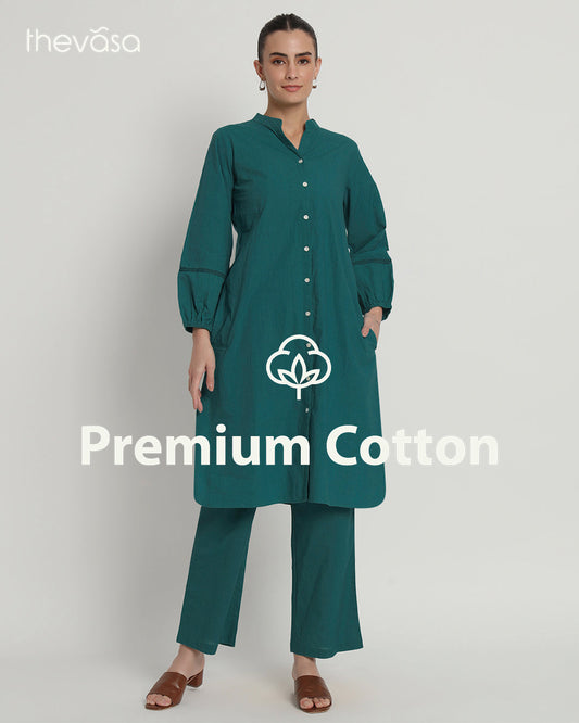 Deep Teal Modish Elegance Notch Neck Solid Co-ord Set