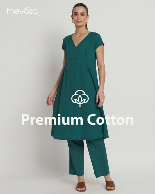 Deep Teal Voguish Verve V Neck Solid Co-ord Set