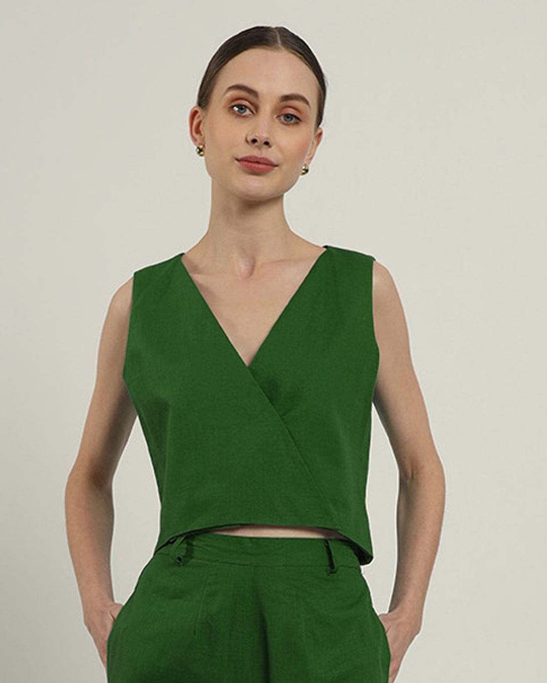 Emerald V Neck Overlap Top (Without Bottoms)