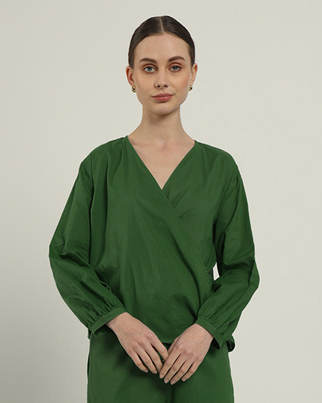 Emerald Flare & Wrap Full Sleeves Top (Without Bottoms)