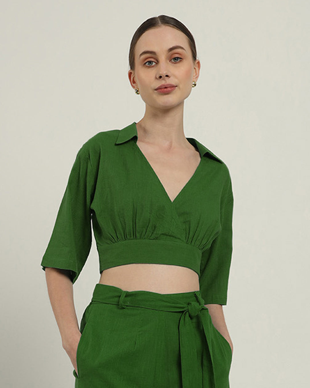 Emerald V Graceful Gathers Crop Solid Top (Without Bottoms)