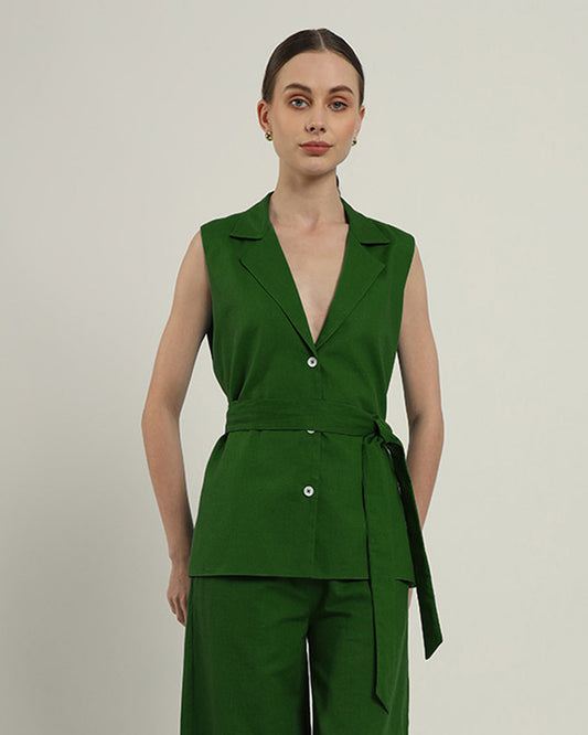 Emerald Elegance Echo V-Neck Blazer Top (Without Bottoms)