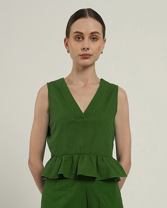 Emerald Posh Peplum V Neck Top (Without Bottoms)