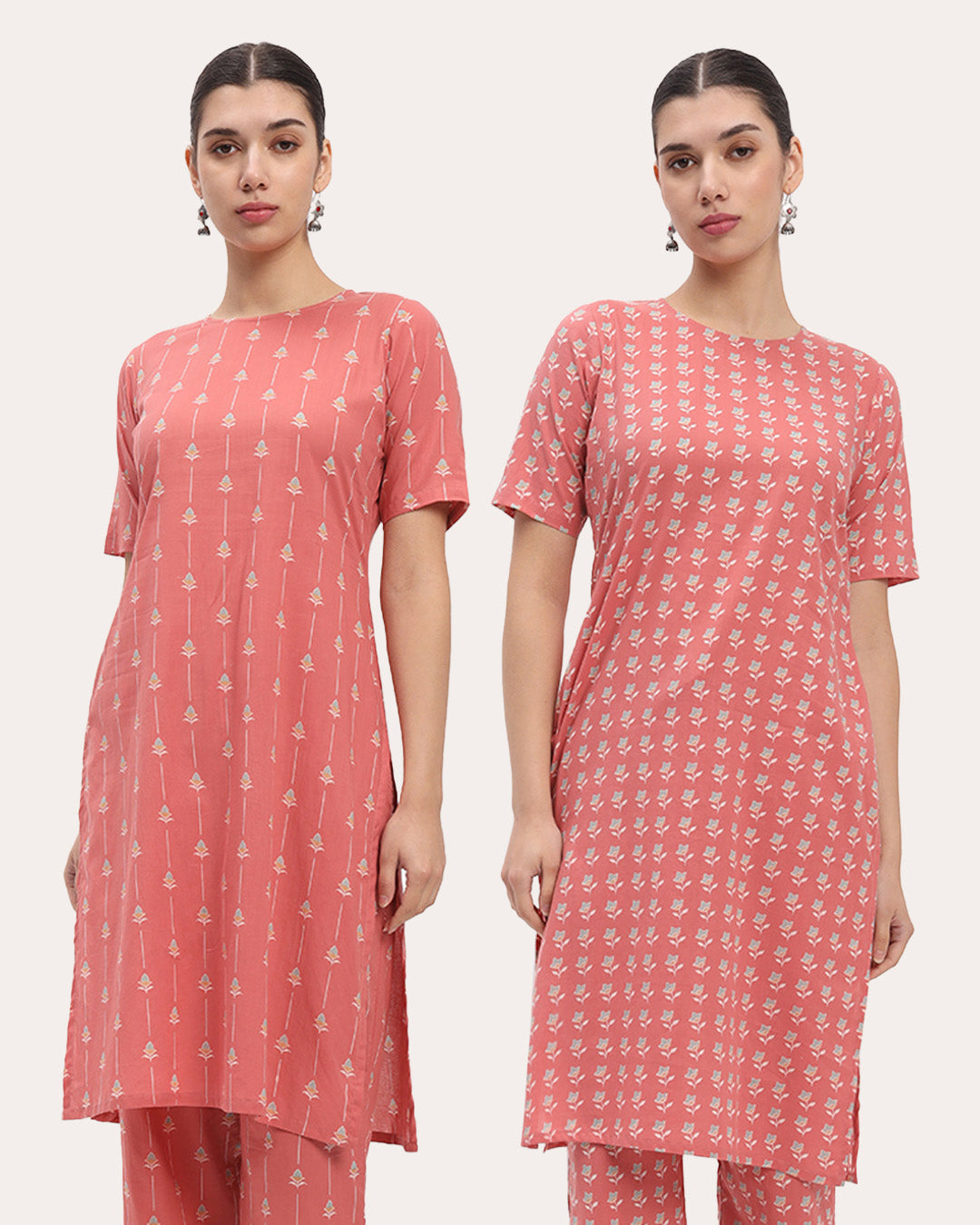 Combo: English Floral Symphony & English Floral Track Round Neck Printed Kurta (Without Bottoms)