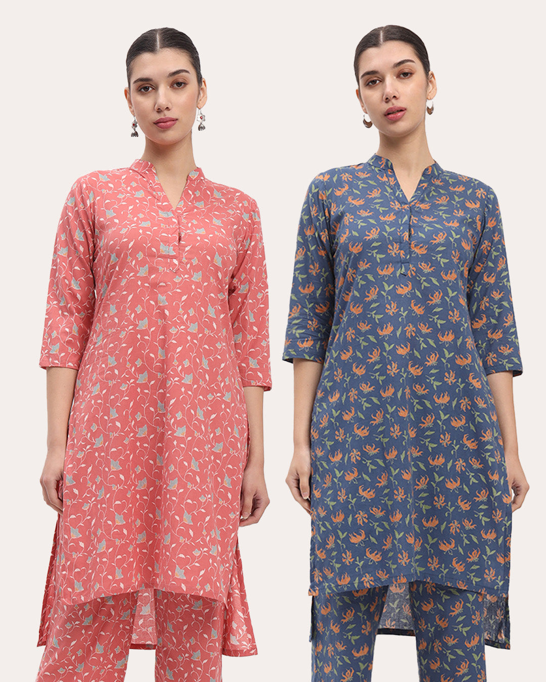 Combo: English Floral Garden & Fire Lillies High-Low Printed Kurta (Without Bottoms)