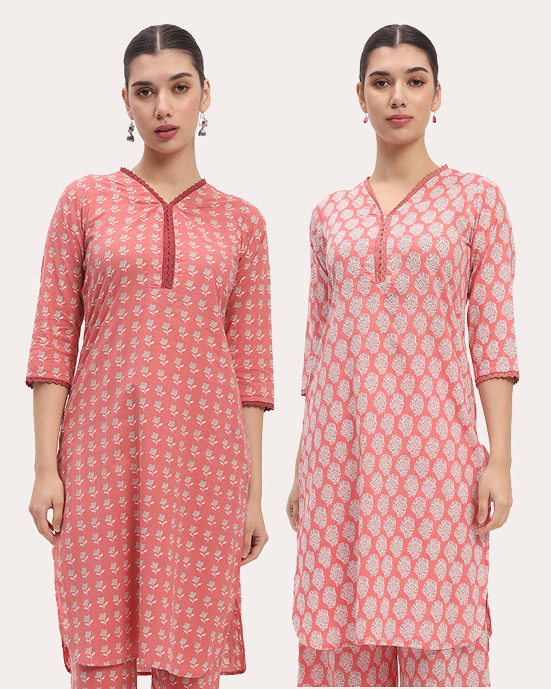 Combo: English Floral Garden & Flora Fables Lace Affair Printed Kurta (Without Bottoms)