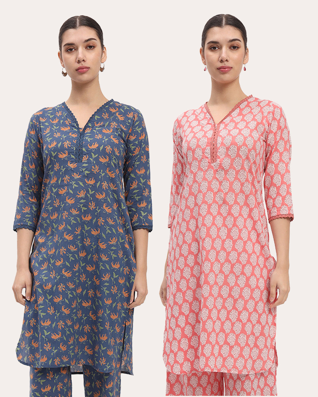 Combo: Fire Lillies & Flora Fables Lace Affair Printed Kurta (Without Bottoms)