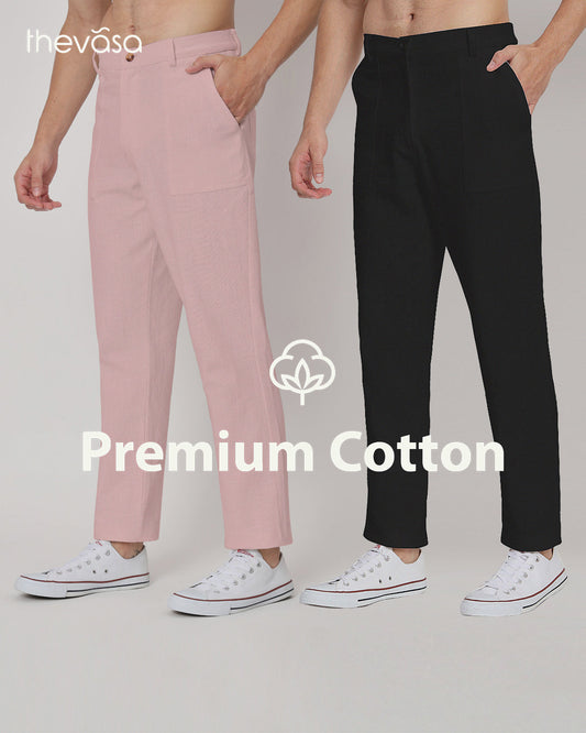 Combo : Comfy Fondant Pink & Black Men's Pants - Set of 2