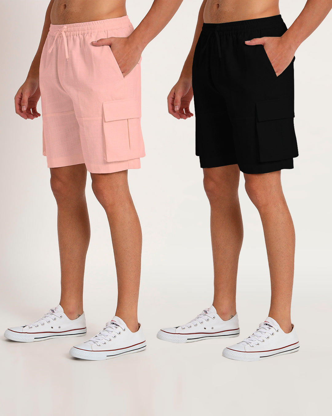 Combo : Slub Comfort Cargo Shorts Black & Fondant Pink Men's Shorts