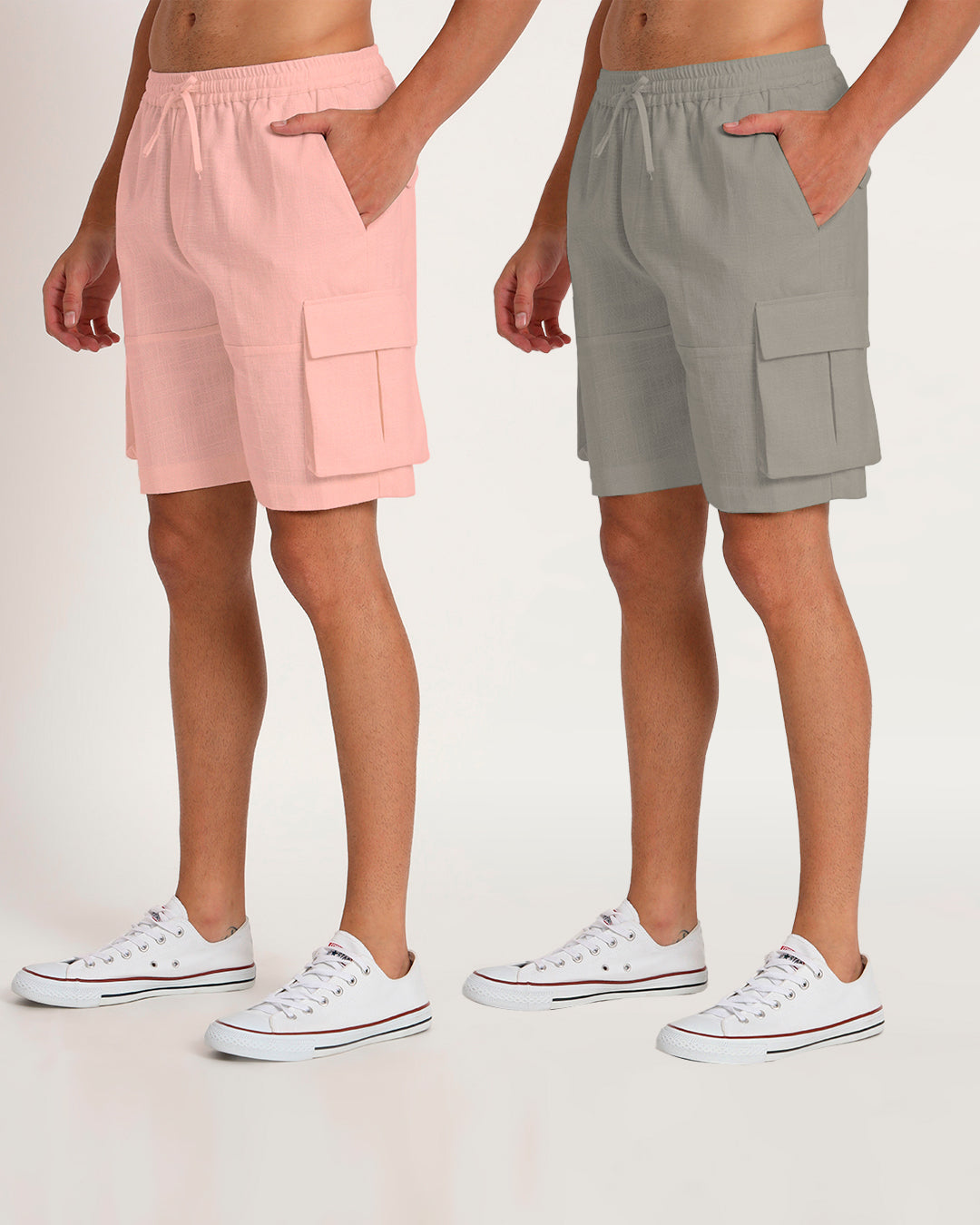 Combo : Slub Comfort Cargo Shorts Grey & Fondant Pink Men's Shorts